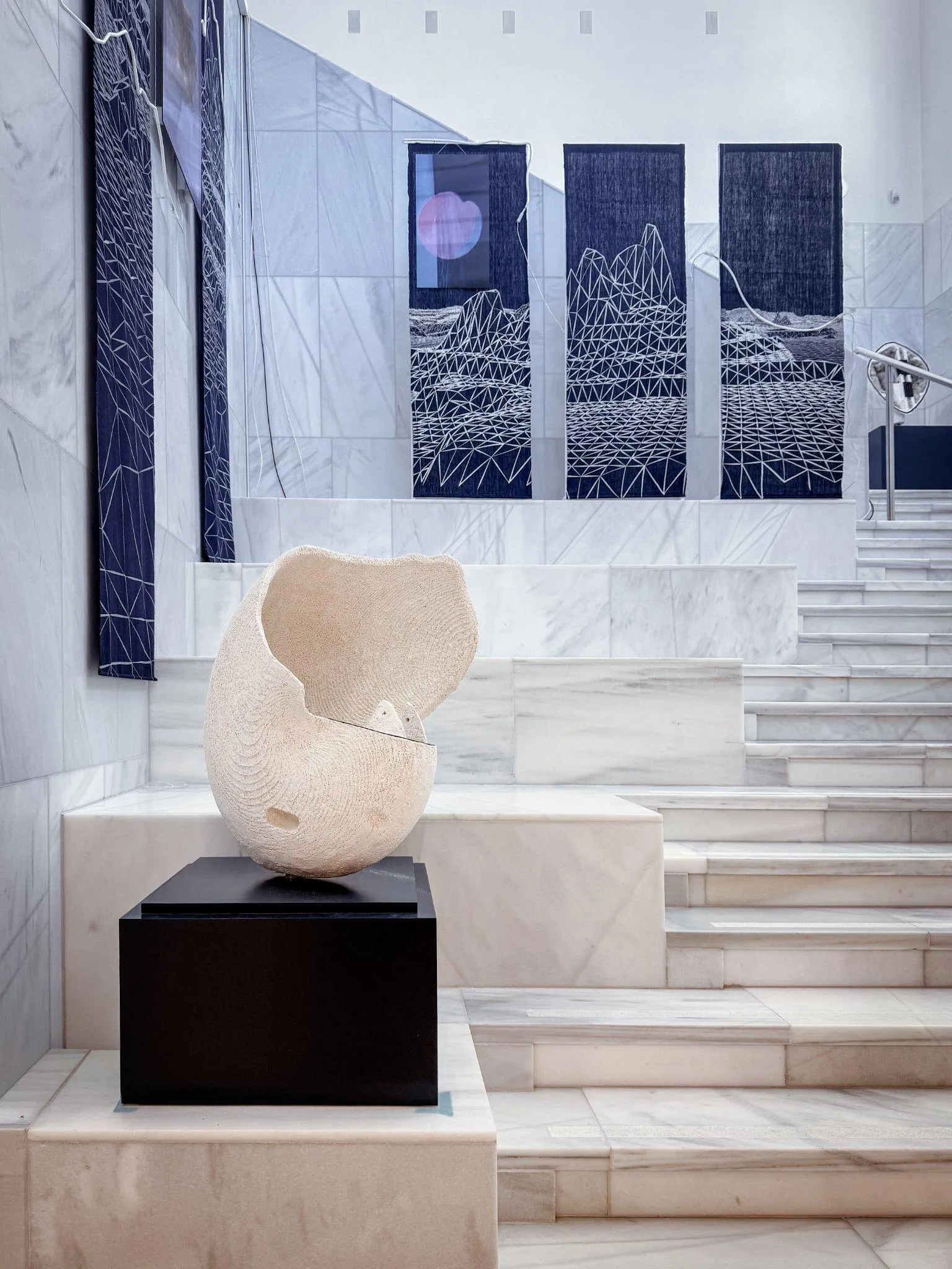 A printed shell sculpture housing a speaker